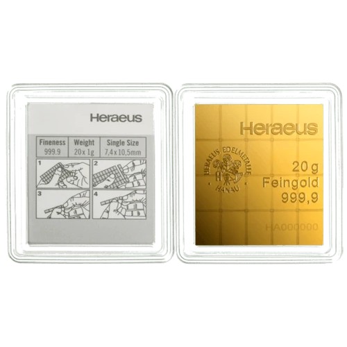 20 x 1g Heraeus CombiBar Goldtafel - 999,9 Feingold - 20g Resale - Bild 2