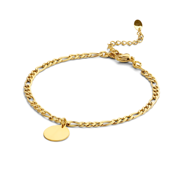 Lovebird Figaro-Armband mit Gravurplatte Edelstahl 316L - Goldfarbene IP-Beschichtung