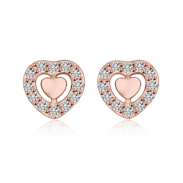 Lovebird Ohrstecker Herz Silber 925 rosévergoldet - 24 Zirkonia