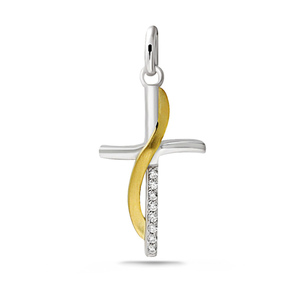 Anhänger Kreuz Silber 925 Bicolor - 8 Zirkonia - 20mm