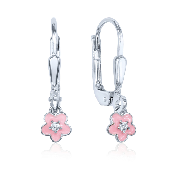 Ohrhänger Blume Silber 925 rhodiniert - Lack pink - Zirkonia
