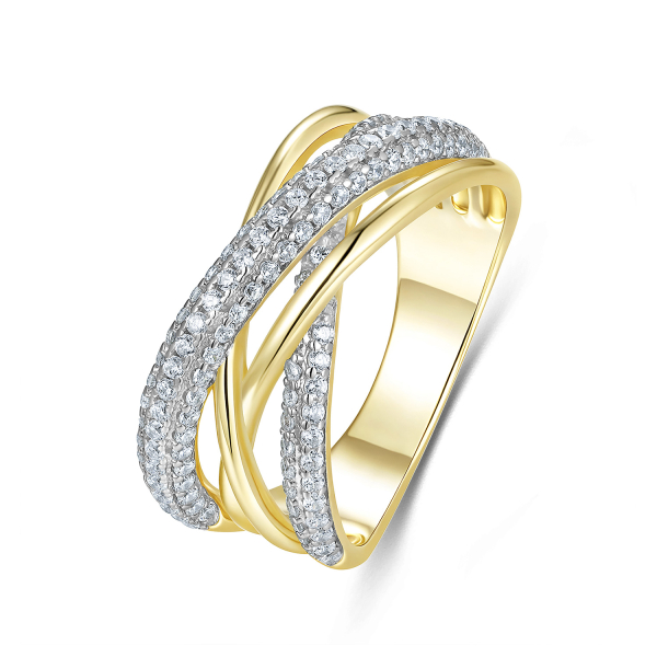 Ring Silber 925 vergoldet - 4-reihig mit Zirkonia - Breite 3,5 auf 9mm