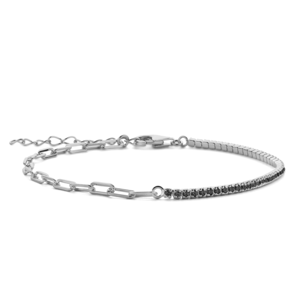 Armband halb Tennisarmband halb Ankerkette weit Silber 925 rhodiniert - Zirkonia Schwarz
