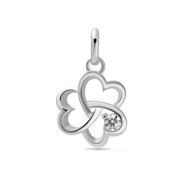 Anhänger Kleeblatt aus Herzen Silber 925 rhodiniert - Zirkonia - Ø 10mm