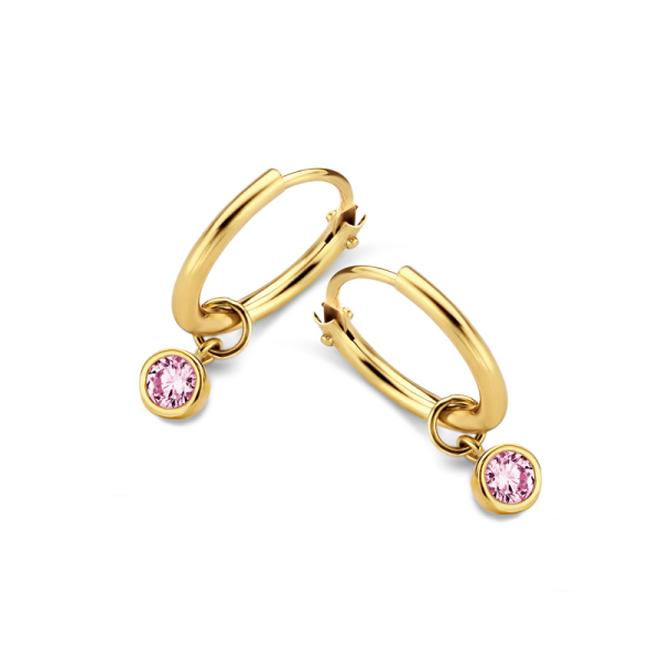 Creolen Gold 585 - 11mm - Zirkonia Rosa 3mm