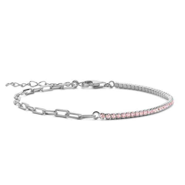 Armband halb Tennisarmband halb Ankerkette weit Silber 925 rhodiniert - Zirkonia Rosa