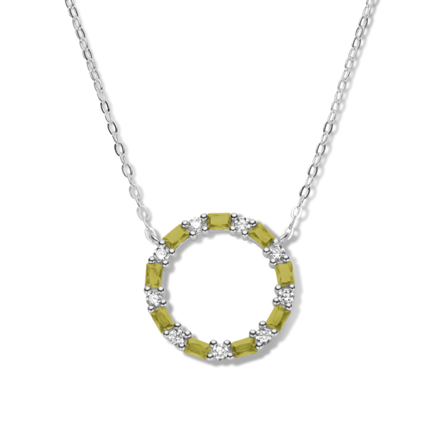 Collier Kreis Silber 925 rhodiniert - 18 Zirkonia weiß und olivgrün