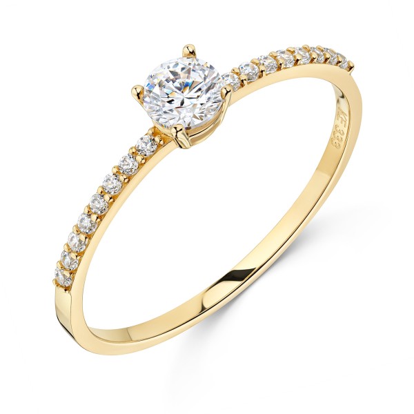 Damenring Gold 333 - 17 Zirkonia - Großer Stein 4mm