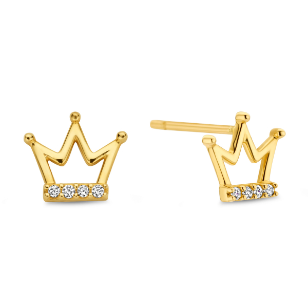 Ohrstecker Krone Gold 585 - 8 Zirkonia - 7,1x6,2mm