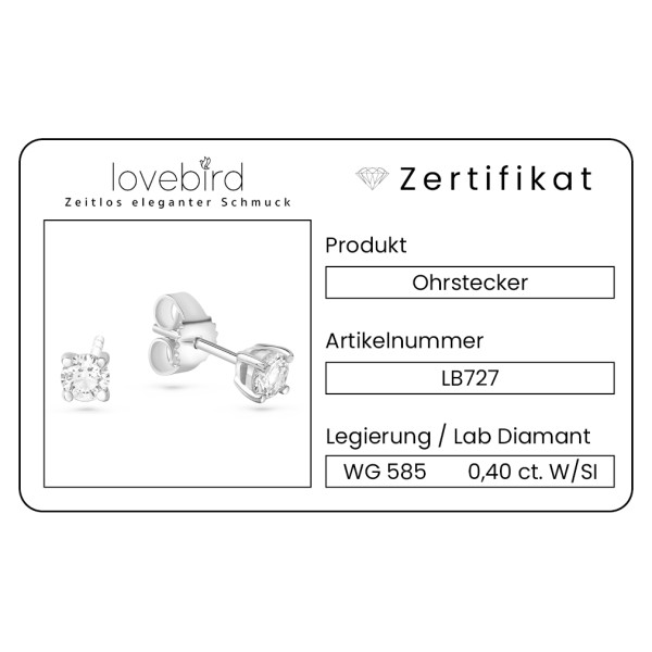 Lovebird Ohrstecker Weißgold 585 - Lab Grown Brillanten 0,40 ct - 4 Stotzen Fassung - Bild 2
