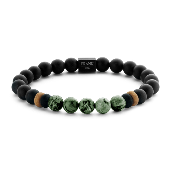 Frank 1967 Armband Edelstahl IPB - Schwarzer Achat und grüner Jaspis 8mm