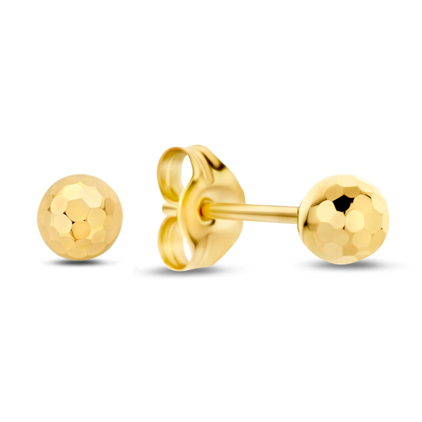 Ohrstecker Kugel Gold 585 - Hammerschlag-Optik - 2,90mm