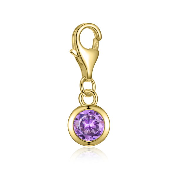 Charm Zirkonia Lila Silber 925 vergoldet - 5mm