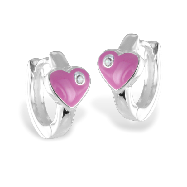 Klappcreolen Silber 925 - Herz in Rosa mit Zirkonia
