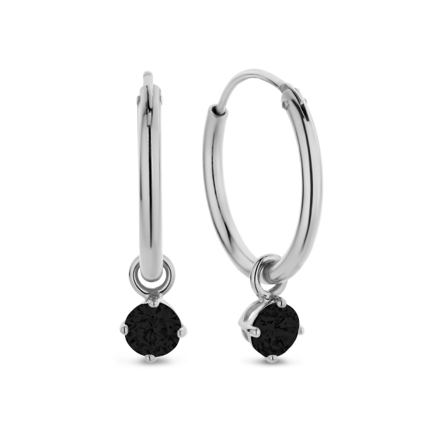 Creolen mit Zirkonia-Anhänger Schwarz Silber 925 rhodiniert - Zirkonia 4mm