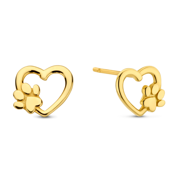 Ohrstecker Herz Hundepfote Gold 585 - 7,3x6,4mm
