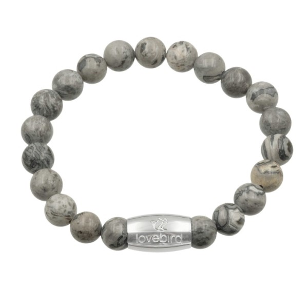 Lovebird Armband Jaspis grau Edelstahl - 8mm
