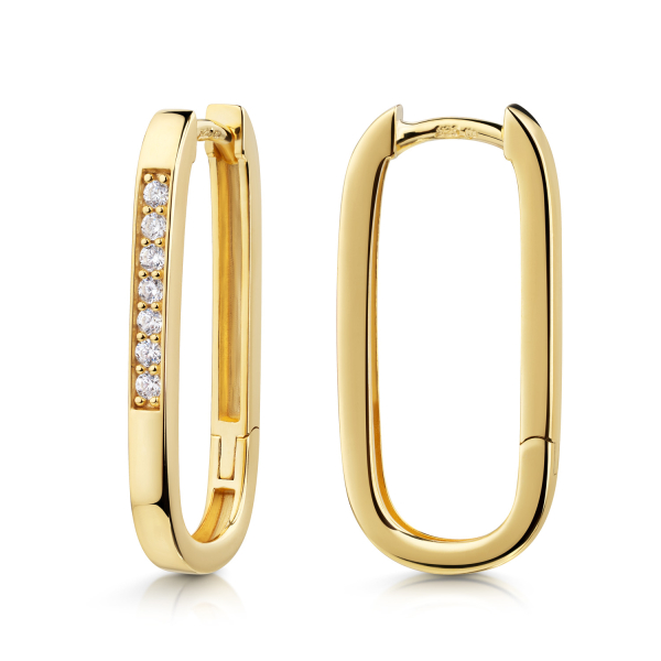 Klappcreolen Silber 925 vergoldet - 24x11x2mm - 14 Zirkonia - Hochglanz