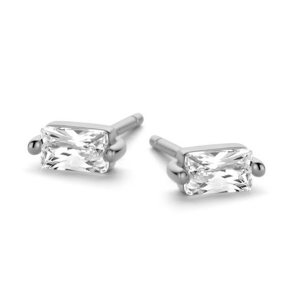 Ohrstecker Zirkonia Baguetteform Silber 925 rhodiniert - 5x3mm