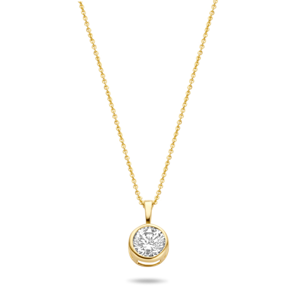 Collier mit Anhänger Zirkonia Gold 585 - 6mm, Zargenfassung, Kette 45cm mit 43cm und 41cm - Bild 2