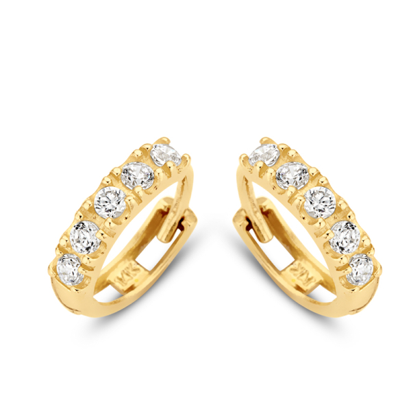 Klappcreolen Gold 585 - 10 Zirkonia - Ø 9mm - 2,1mm breit