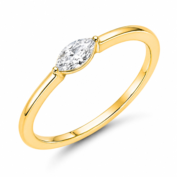 Ring Silber 925 vergoldet - Weißer Zirkonia Navette-Schliff - Hochglanz