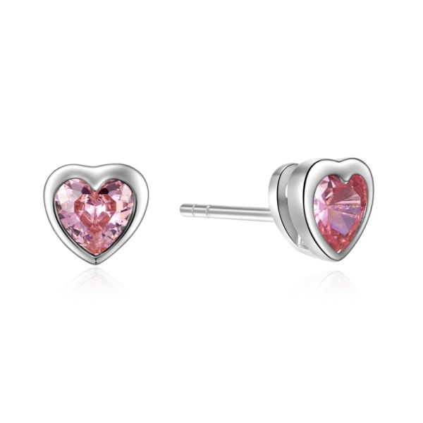 Ohrstecker Herz Silber 925 rhodiniert - Zirkonia pink - 6,5mm