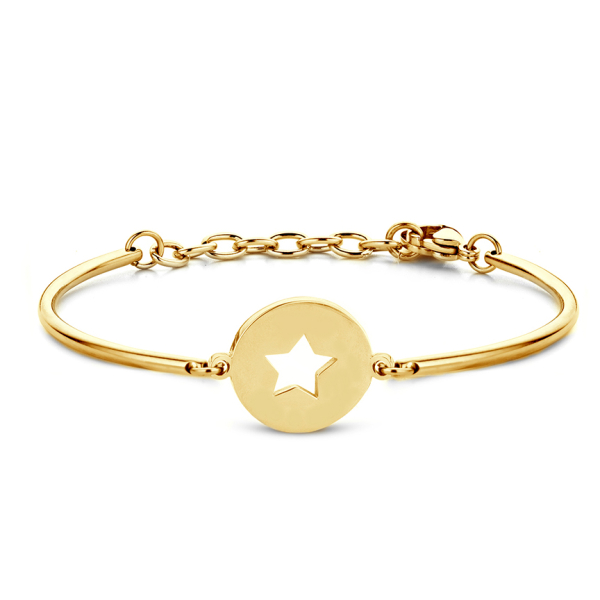 Lovebird Armband mit Platte und Stern Edelstahl - Goldfarbene IP-Beschichtung - Gravur