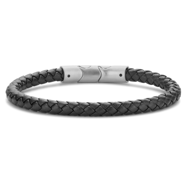 Frank 1967 Armband Echtleder Schwarz Geflochten Edelstahl IPS - 6mm breit