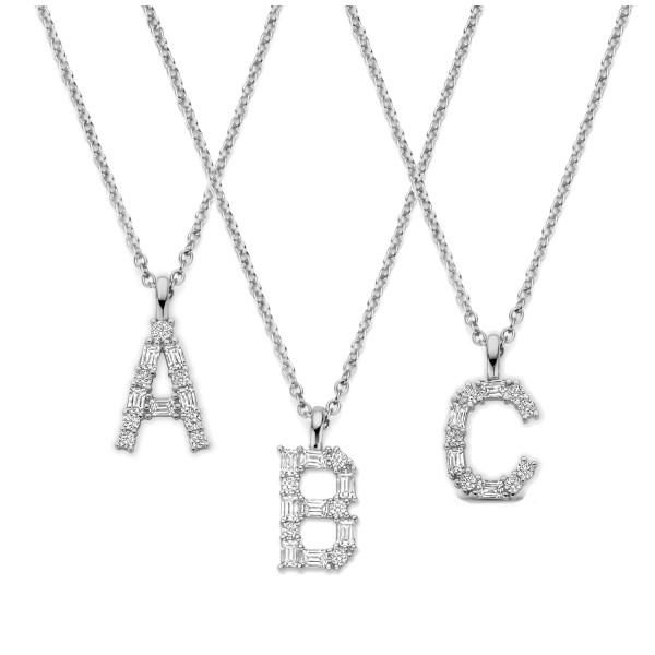 Buchstaben-Collier Zirkonia Silber 925 rhodiniert - Ankerkette 40cm mit Verlängerung