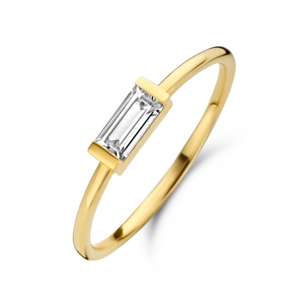 Damenring Zirkonia Baguette Silber 925 vergoldet - 6x3mm