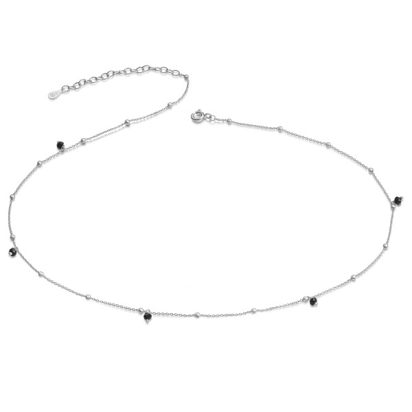 Collier Silber 925 rhodiniert - 5 synthetische Spinelle schwarz - Kugeln