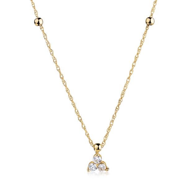 Collier 2 Kugeln und Anhänger 3 Zirkonia Gold 333 - Doppel-Ankerkette 45cm