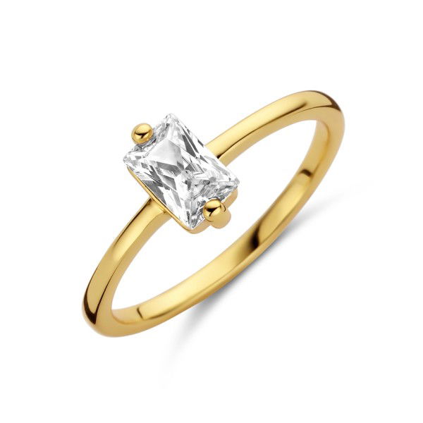 Damenring Zirkonia Baguette Silber 925 vergoldet - 6x4mm