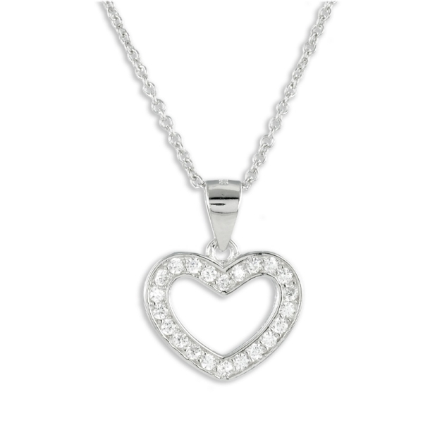 Collier Herz Silber 925 rhodiniert - 20 Zirkonia
