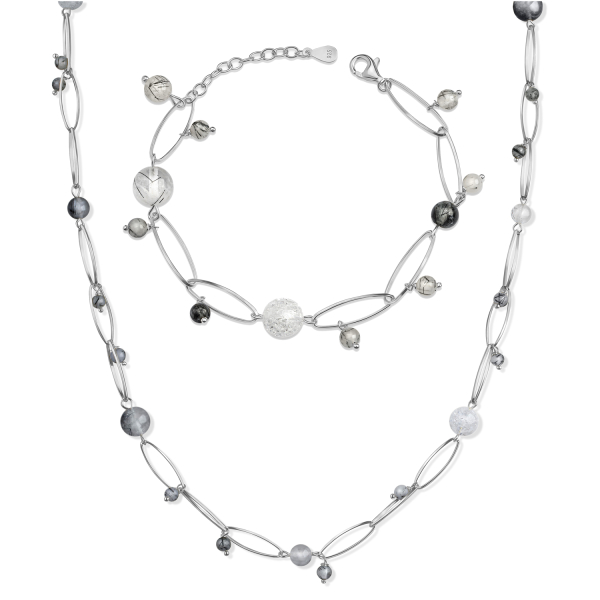 Collier mit Eiskristall und Turmalinquarz Silber 925 - 55+3cm