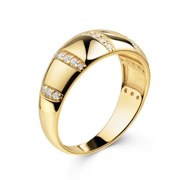 Ring Silber 925 vergoldet - 26 Zirkonia - Breite 2,9 auf 8,0mm