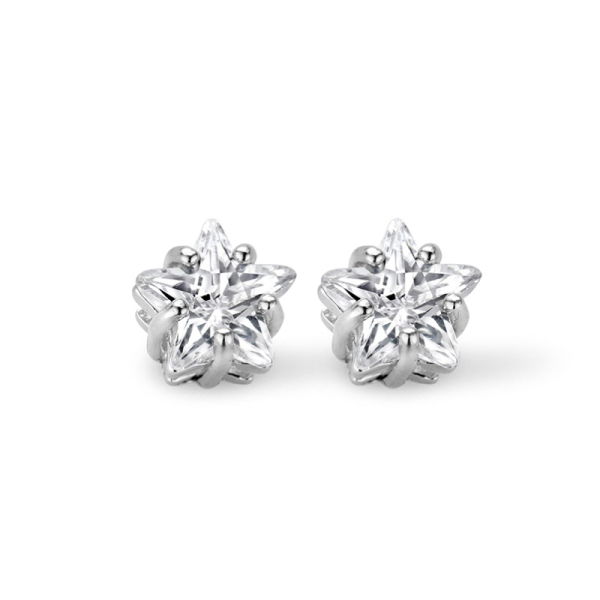 Ohrstecker Zirkonia Sternform Silber 925 rhodiniert - 4mm