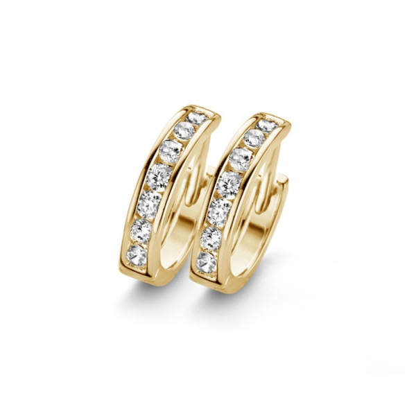 Klappcreolen Zirkonia Silber 925 vergoldet - Ø 13mm - 14 Zirkonia