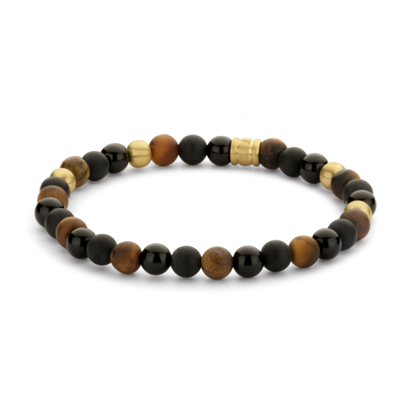 Frank 1967 Armband Edelstahl IPG - Schwarz-brauner Mix aus Achat und Tigerauge 6mm