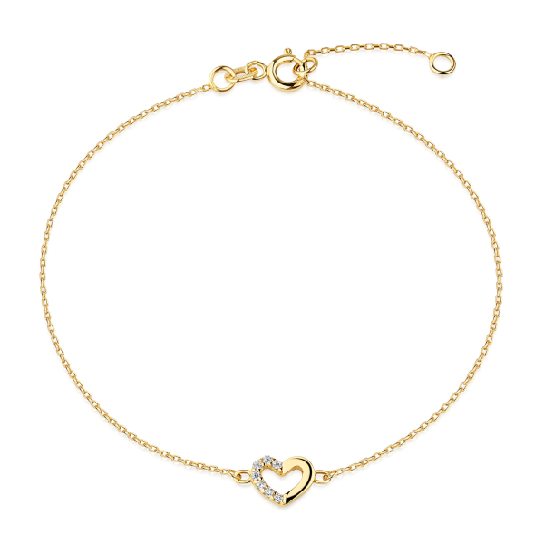 Armband Herz Gold 333 - 7 Zirkonia - Ankerkette diamantiert