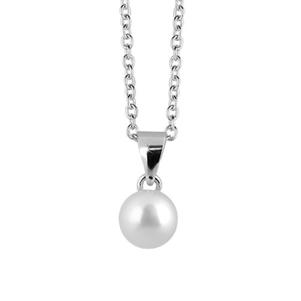 Collier mit Süßwasser-Zuchtperle Silber 925 rhodiniert - 7mm - Ankerkette