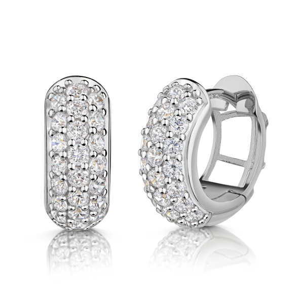 Klappcreolen mit 44 Zirkonia Silber 925 rhodiniert - 15,5mm x 6mm