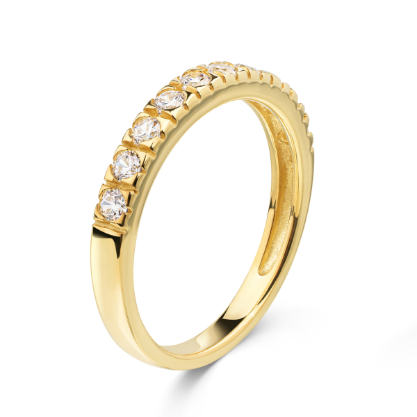 Ring Silber 925 vergoldet - 10 Zirkonia - Schiene 2,3 auf 2,6mm