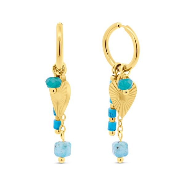 Lovebird Klappcreolen Edelstahl IPG - Behang Herz diamantiert - Amazonit und Jade grün