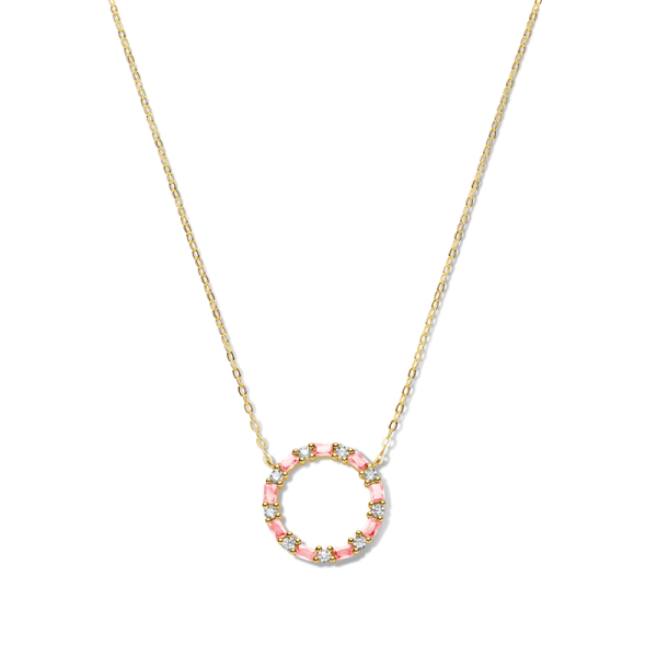 Collier Kreis Silber 925 vergoldet - 18 Zirkonia weiß und pink - Bild 2