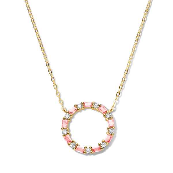 Collier Kreis Silber 925 vergoldet - 18 Zirkonia weiß und pink