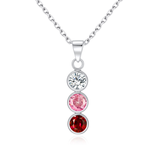 Halskette mit Anhänger Silber 925 rhodiniert - 3 Zirkonia weiß, rosa und rot