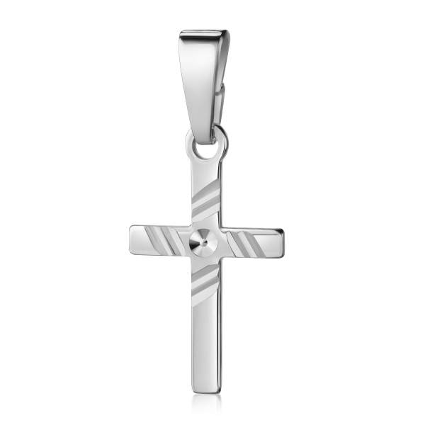 Anhänger Kreuz Silber 925 rhodiniert - Glänzend und Diamantiert - 13mm
