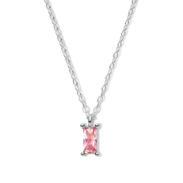 Collier mit Zirkonia pink Silber 925 rhodiniert - Baguetteschliff 6x3mm